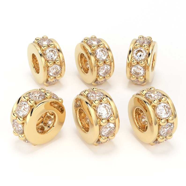 5mm 18k Solid Yellow Gold Diamond Eternity Rondelle Wheel Bead Finding Spacer