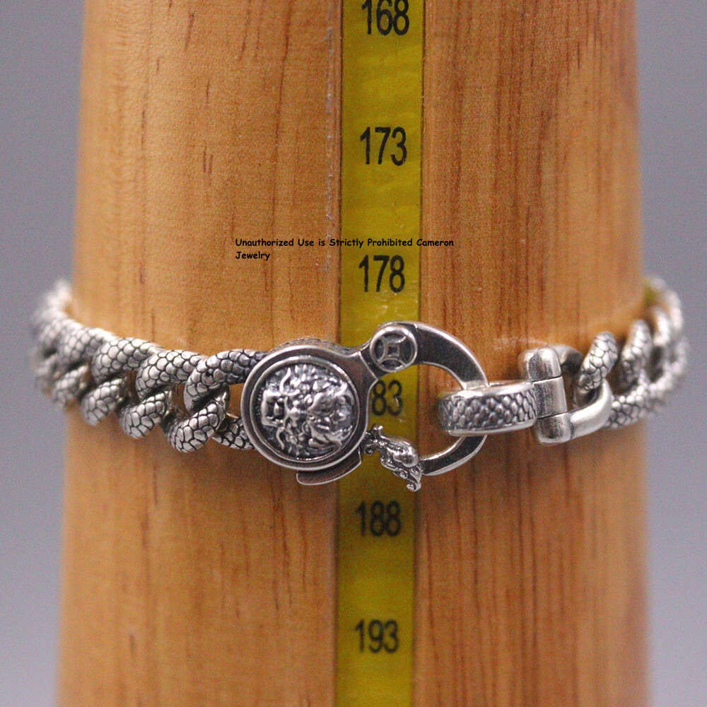 Pure S925 Sterling Silver Chain Men 9mm Dragon Curb Link Bracelet 34-35g 7.9inch