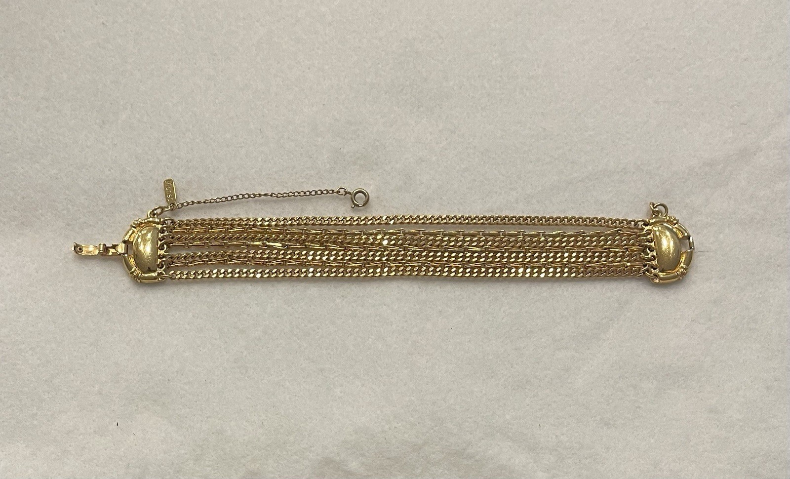 Vintage Monet 7” Gold 7 Strand Braclet With Safety Chain