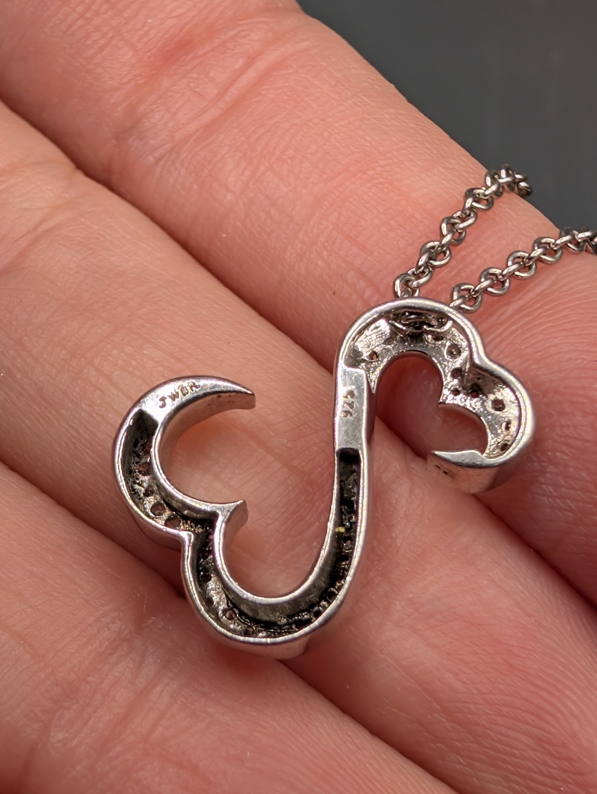 Sterling 925 JWBR Jane Seymour Open Hearts Diamond Pendant On 18″ Chain Necklace