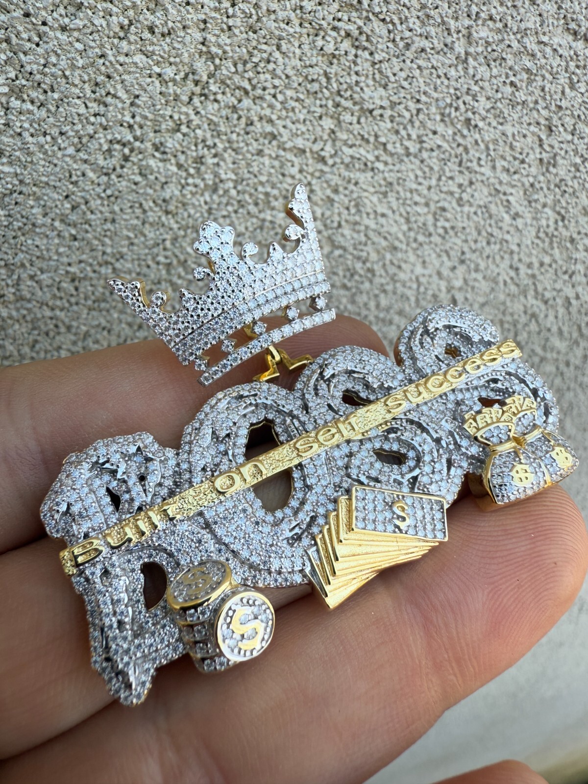 MOISSANITE BOSS & Crown “Built On Self Success” Iced Hip Hop Necklace Pendant