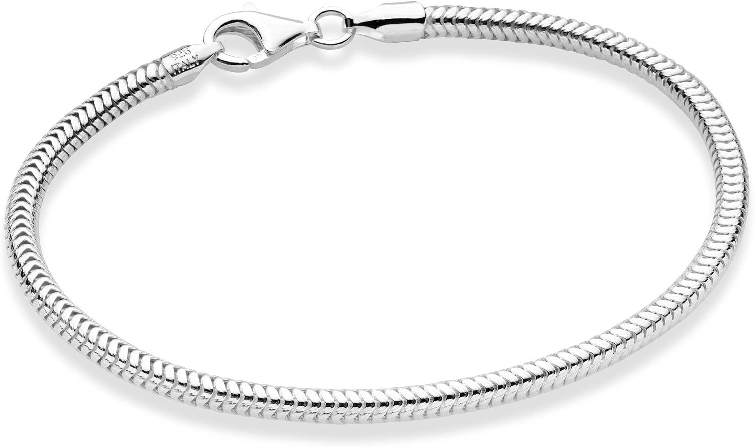 Italian 3mm Snake Chain Bracelet in 925 Sterling Silver – 8 Inch Unisex Elegance