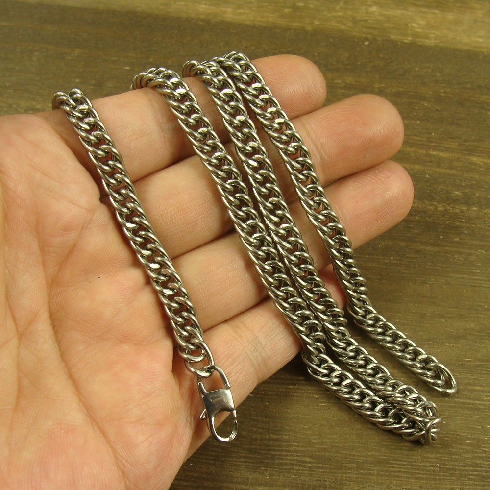 Titanium 6.8mm thick Double ring Curb link chain necklace anti-allergy XTi242