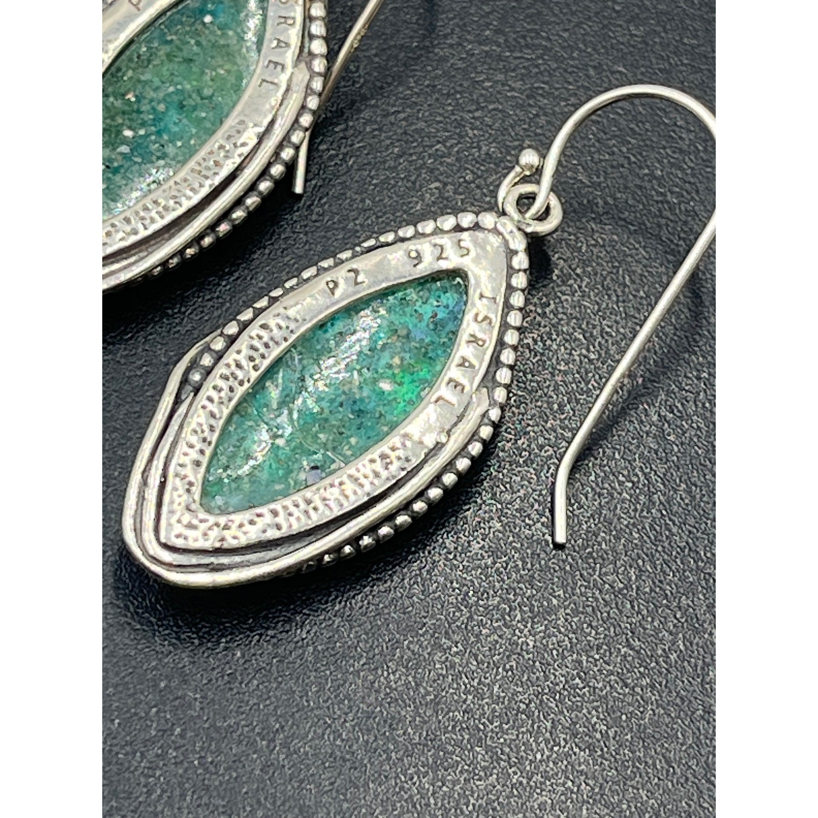 PZ PAZ Creations Israel 925 Sterling Roman Glass Checkerboard Dangle Earring