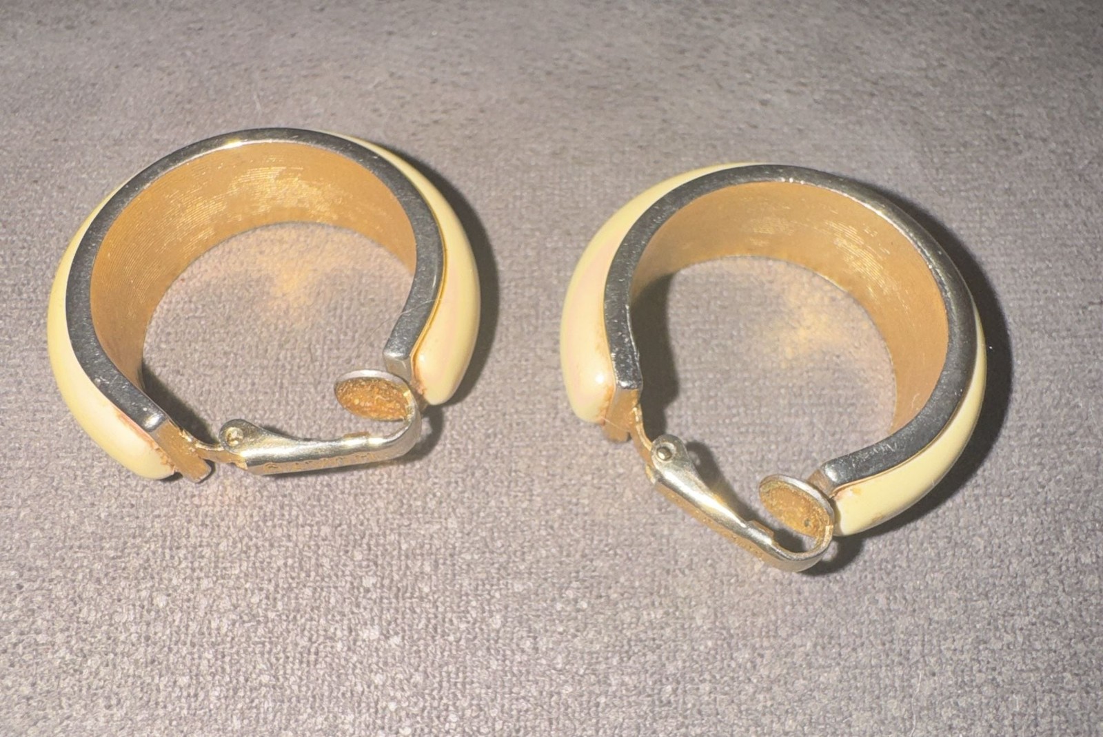Vintage Avon Gold-Tone and Cream Enamel Hoop Pierced Earrings