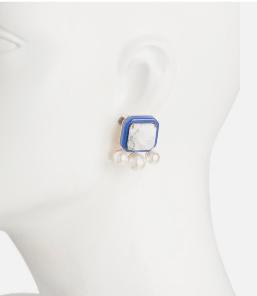 LELE SADOUGHI Paddle Button Blue Cobalt Square Pearl Stud Earrings NWT