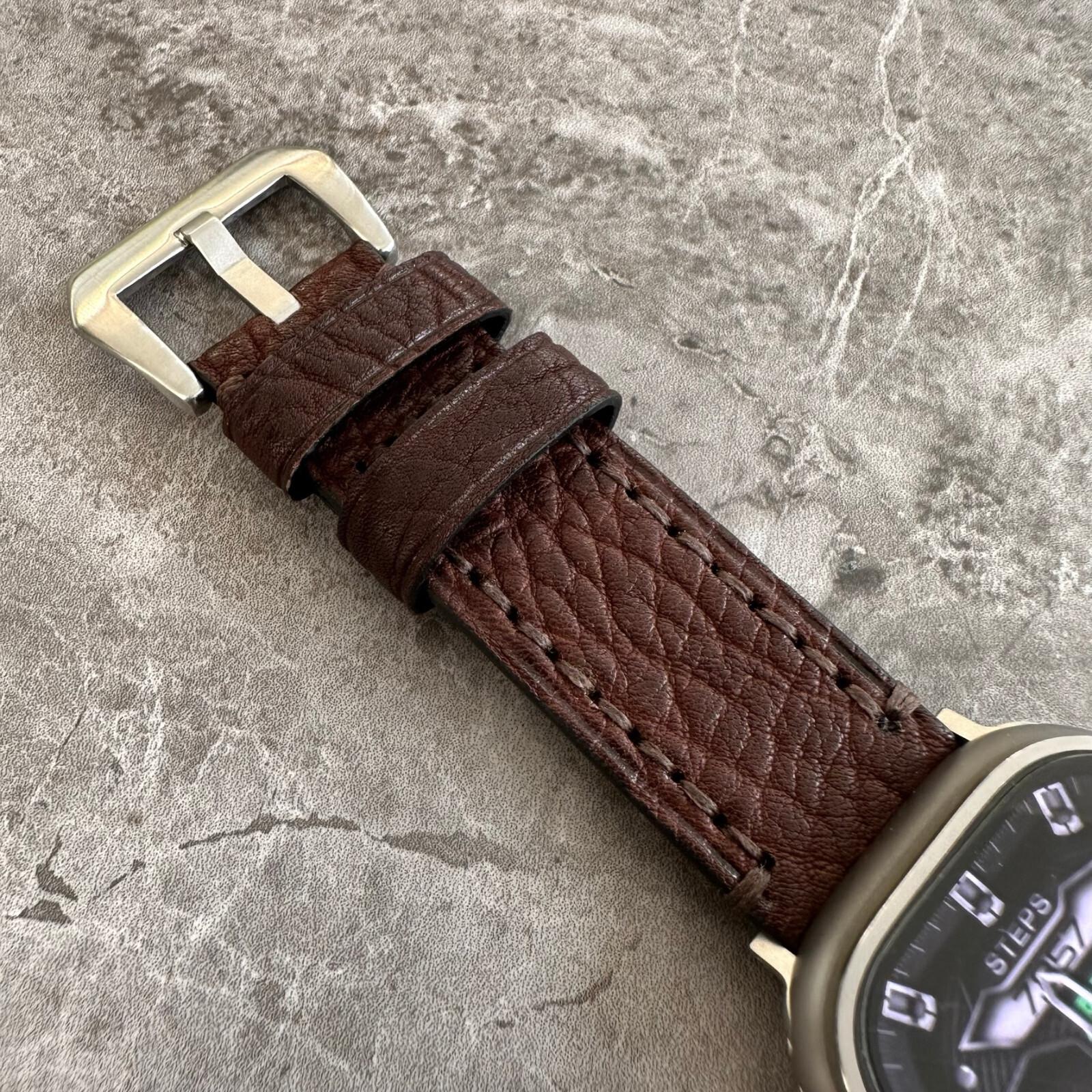 Premium Thick Brown Lychee Leather Watch Strap For Apple Watch Ultra 1 2 49mm