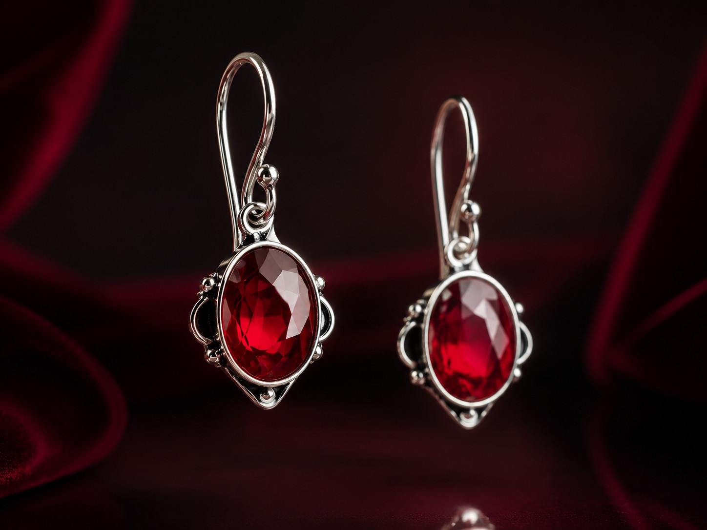 Red Garnet Earrings 925 Sterling Silver Boho Gift for Women