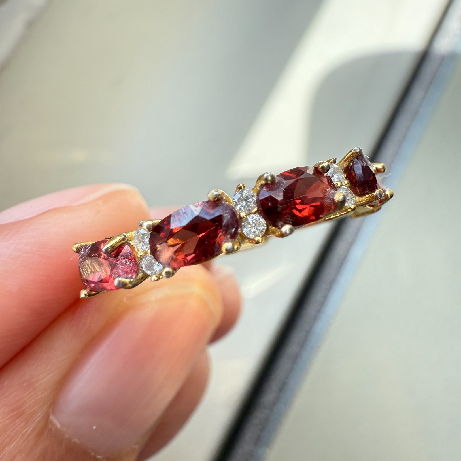 925 Sterling Silver Ring 5x3mm Natural Rhodolite Garnet Gemstone Zircon Beaded