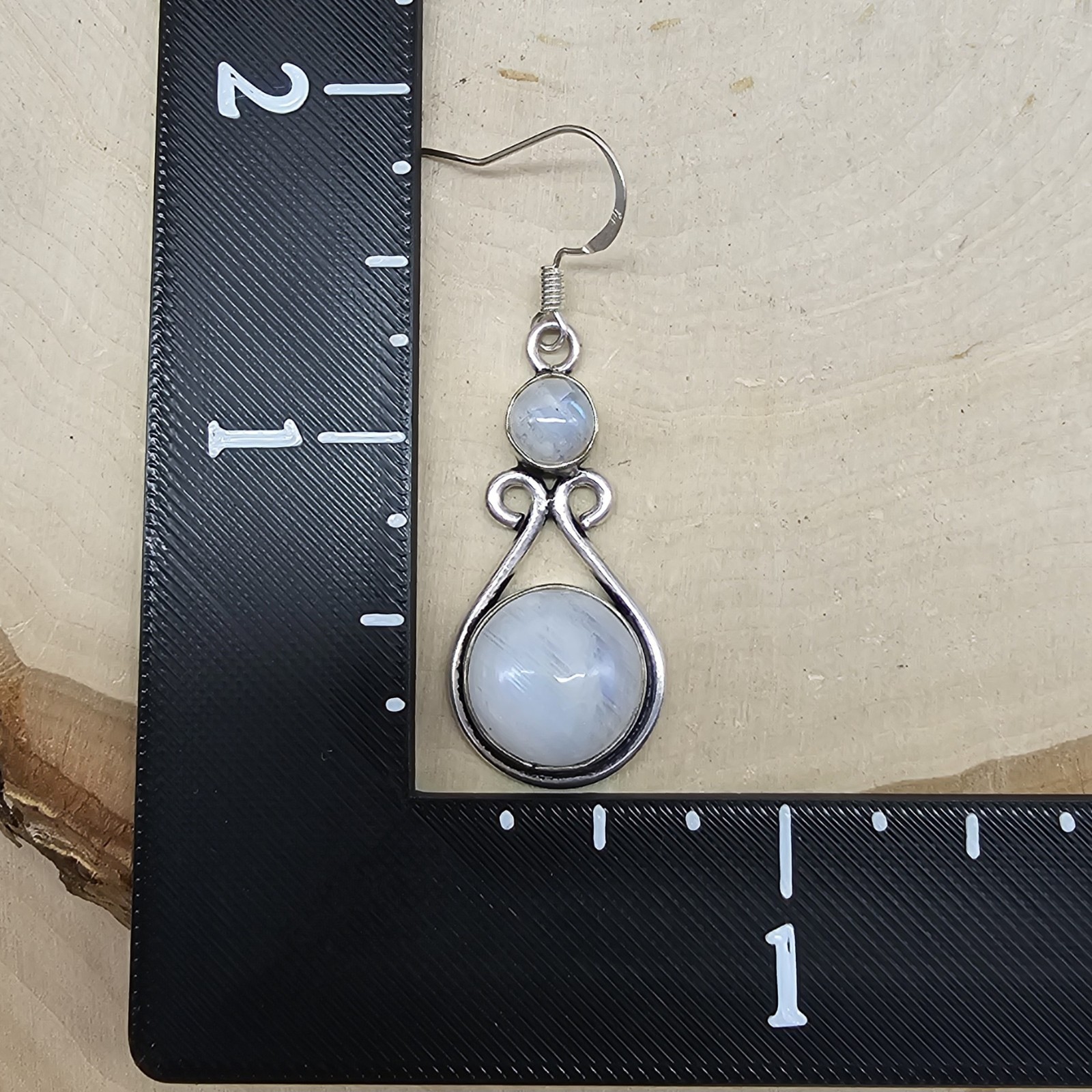 925 Overlay 12.2mm Rainbow Moonstone 2″ Drop Earrings