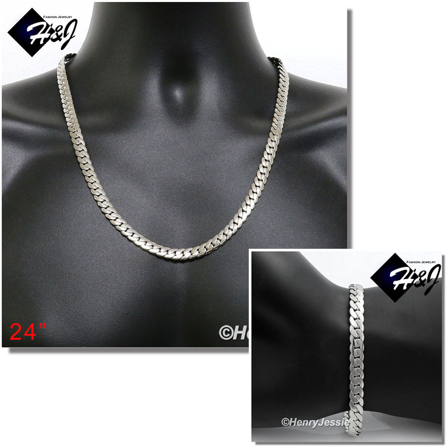 24″MEN Stainless Steel 8mm Silver Miami Cuban Curb Chain Necklace Bracelet*S155