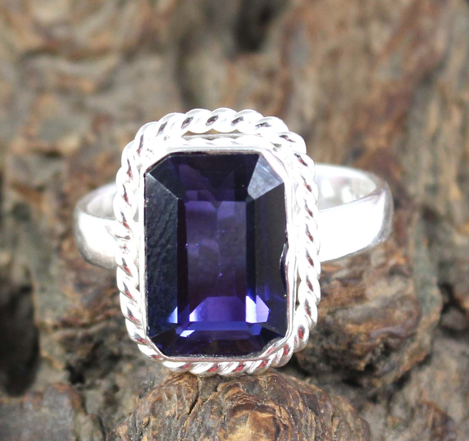 AGI Certified 17.50 Ct Natural Emerald Cut Boysenberry Sapphire Gemstone Ring