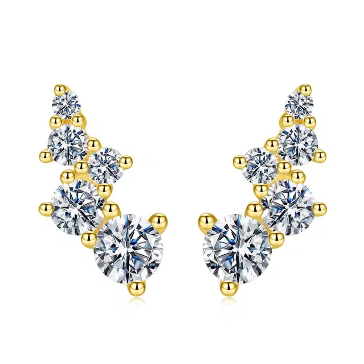 Sparkling Moissanite Climber Earrings 14k Gold over S925 Sterling Silver Studs