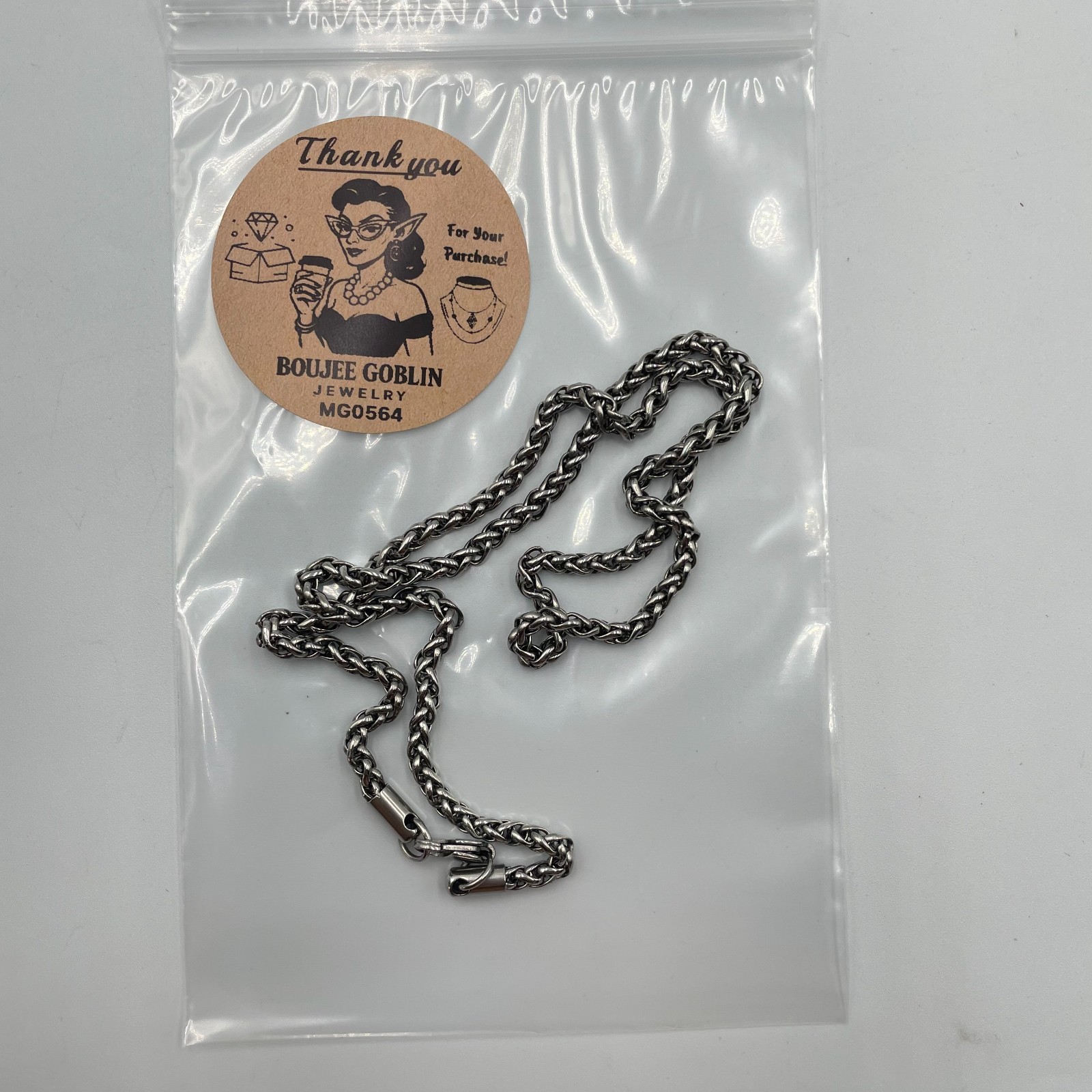 VTG Silver Tone Wheat Braided Chain Necklace Heavy Hip Hop Punk Unisex Classic