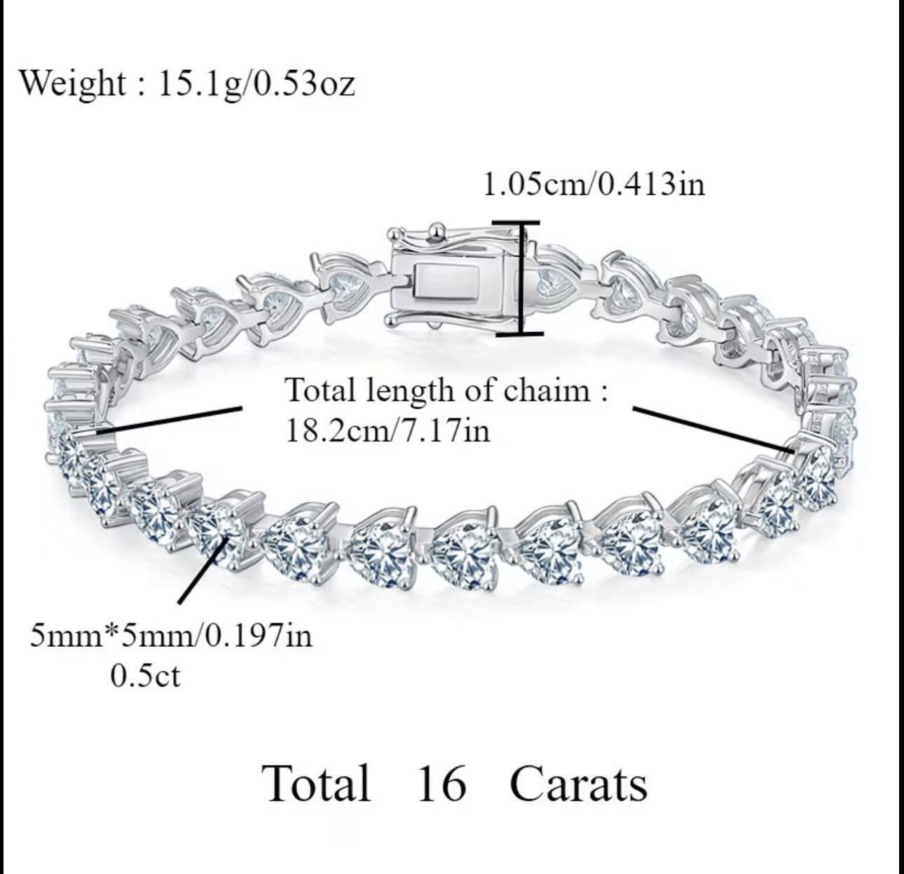 16 CTW Natural Moissanite Heart Bracelet VVS1 D Clarity