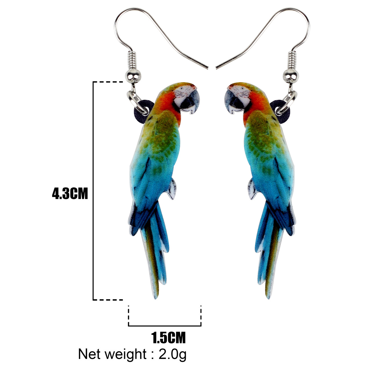 Acrylic Colorful Resting Macaws Parrot Bird Earring Drop Jewelry For Women Charm