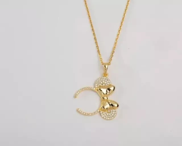 Mickey Mouse Simulated Diamond Women’s Fancy Pendant 14K Yellow Gold Plated