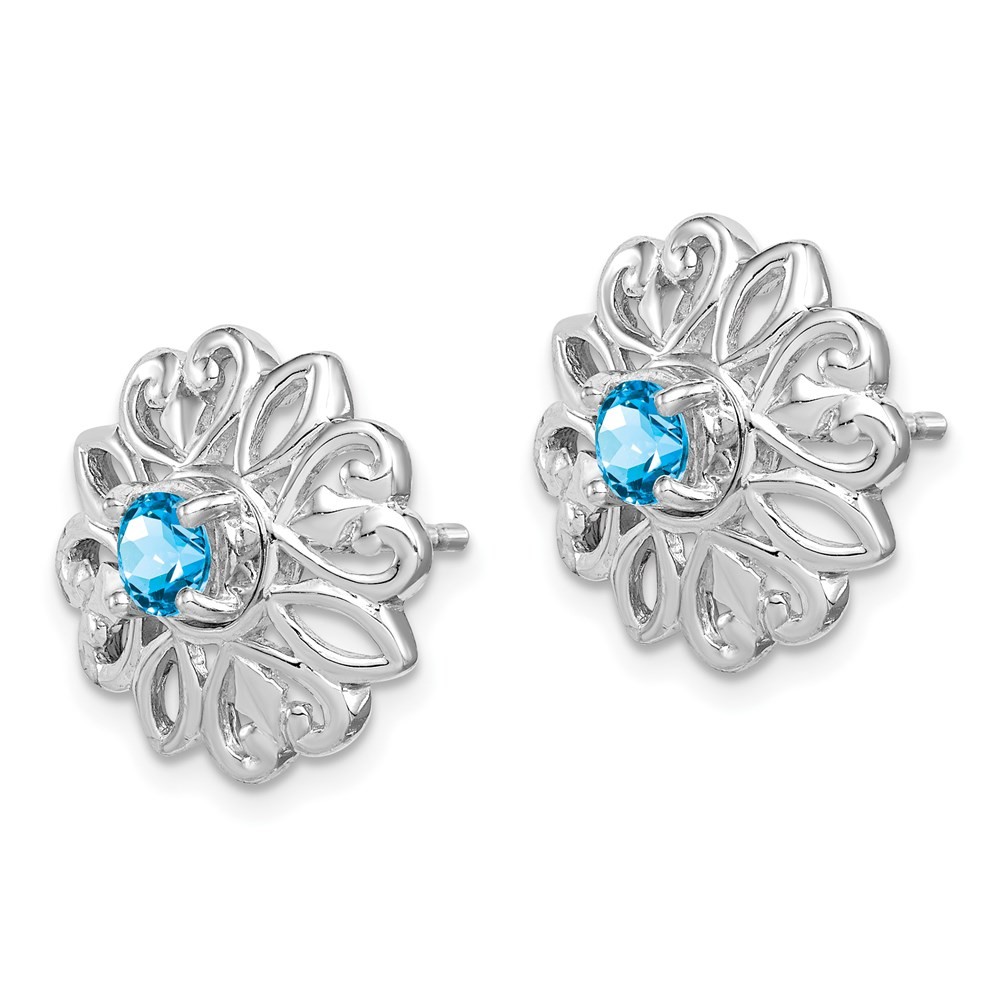 Sterling Silver Rhodium-plated Blue Topaz Studs with Earring Jackets 3.29gm