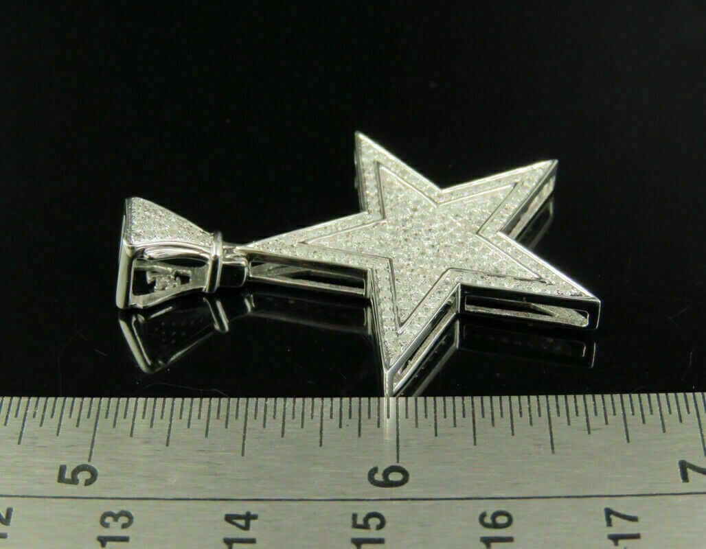 Men’s 14K White Gold Over Diamond Star Pendant Charm 1.35 CT 1.75″