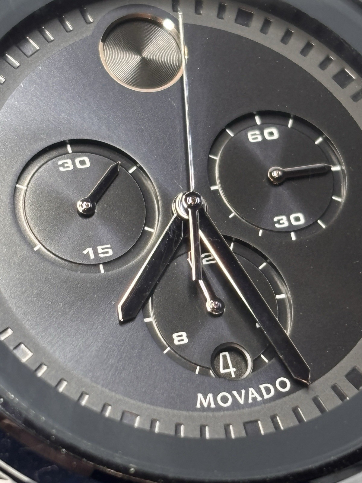 Movado Bold Chronograph MB.01.1.34.6158 Blue Steel Men’s Watch New Battery 7.25″