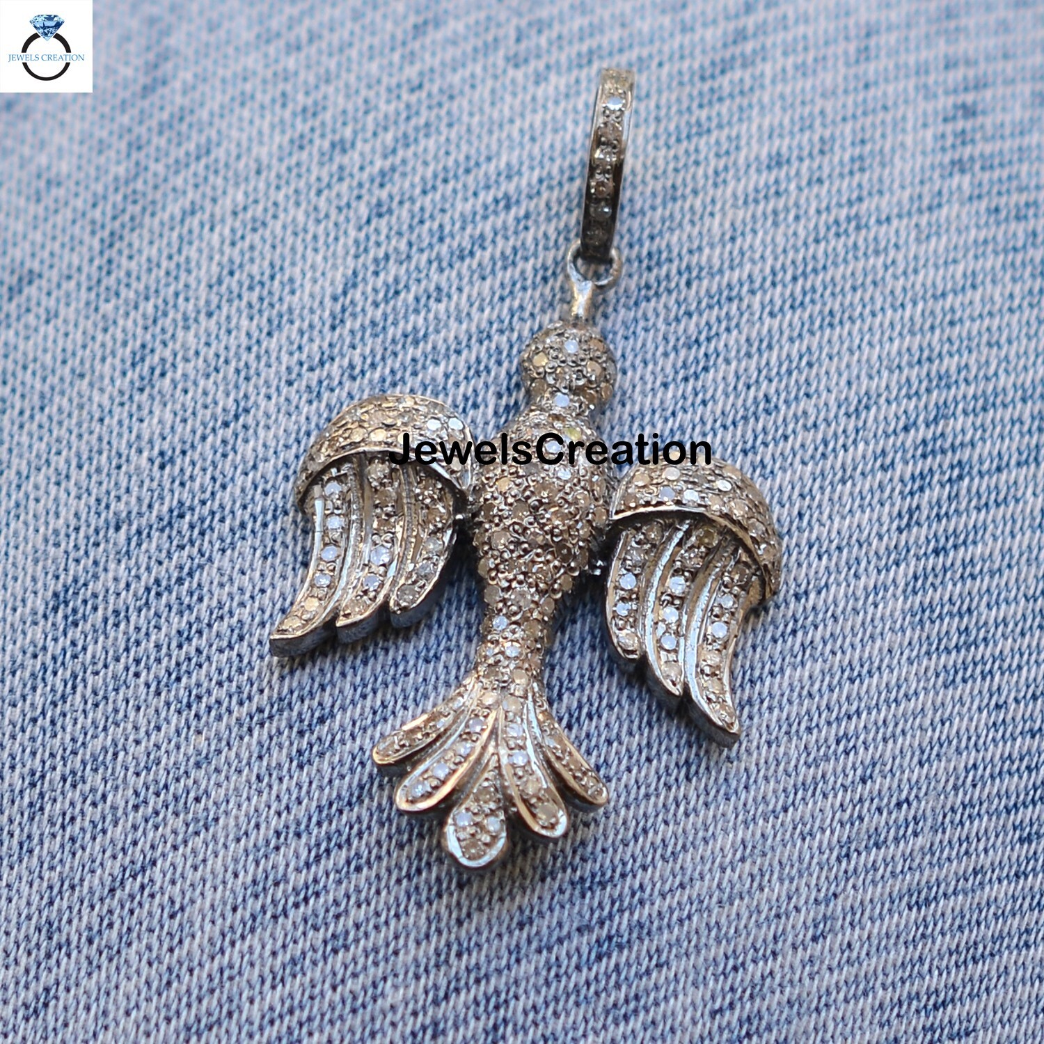 Genuine Pave Diamond Bird Pendant 925 Solid Sterling Silver Diamond Jewelry Gift