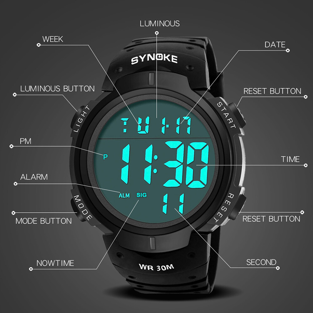 SYNOKE LED Digital Sport Watch Stopwatch Date Military Waterproof Men Wristwatch
