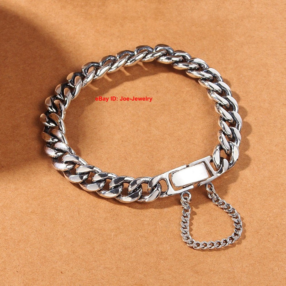Real 925 Sterling Silver 8mm Curb Link Men’s Bracelet 6.7-8.26inch 23-34g