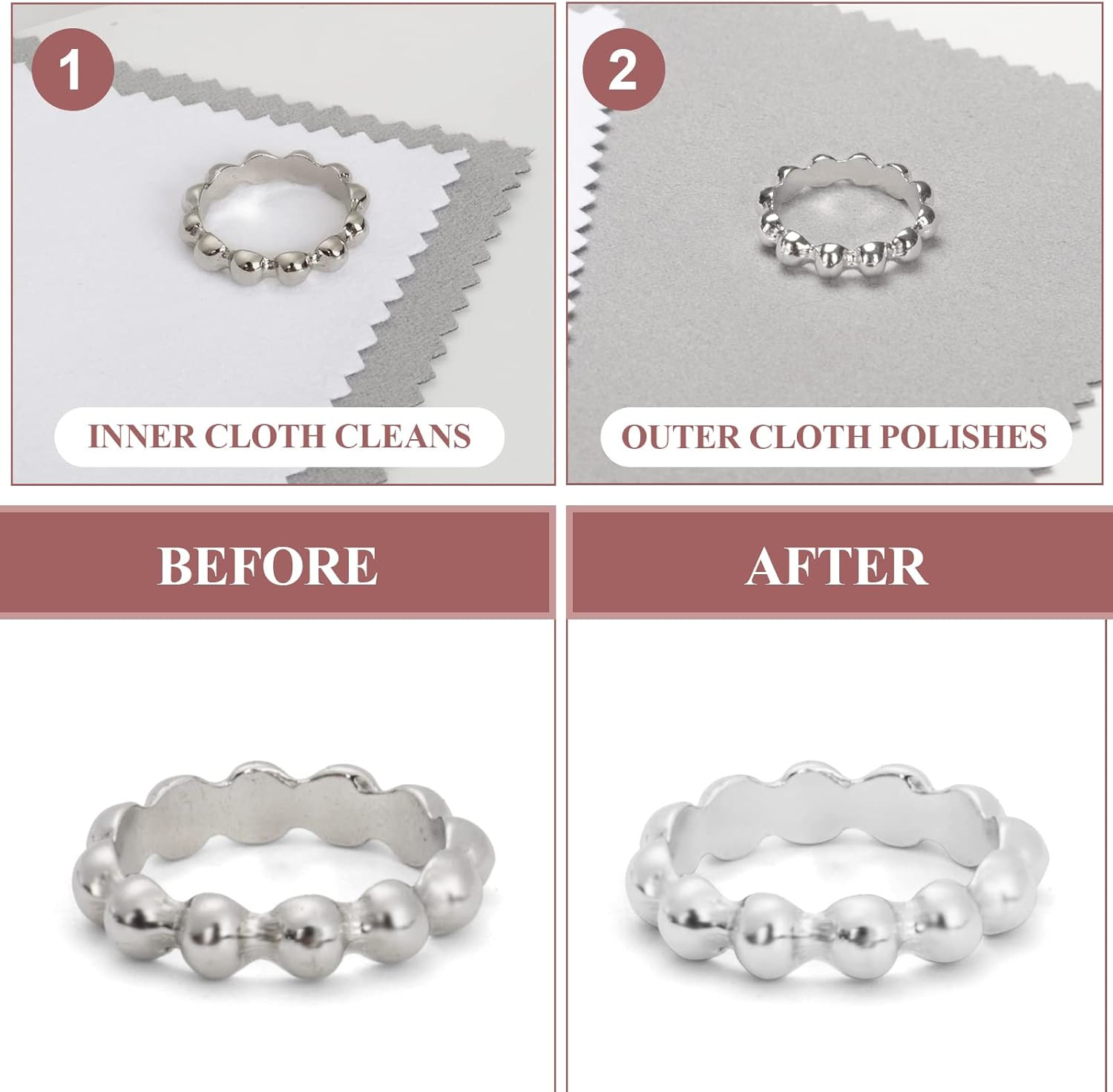 6-Piece Jewelry Cleaning Cloth Set for Silver, Gold & Platinum Care