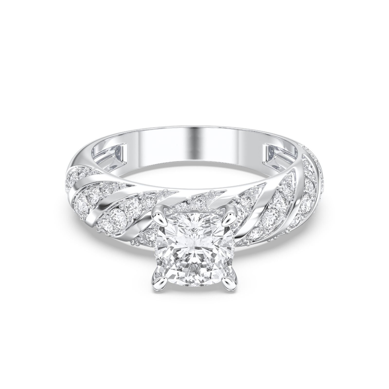 2.60 Carat Cushion Moissanite Stone Luxuries Style Engagement Ring in Silver