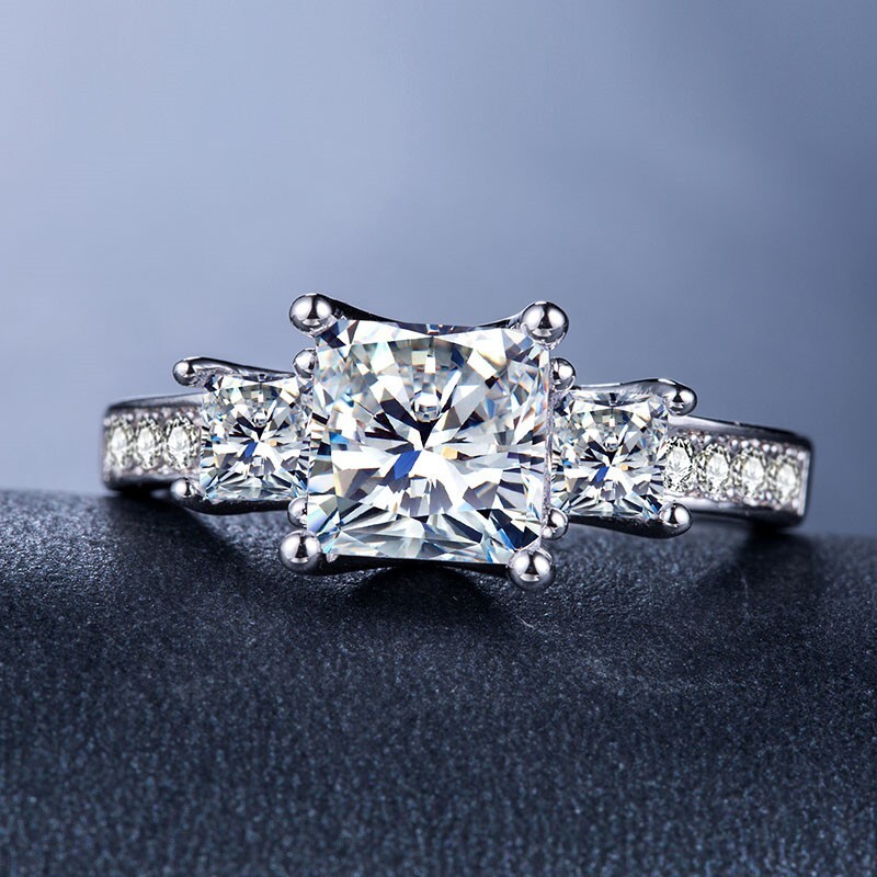2.1CT CZ Exquisite Triple Stone Promise Ring 925 Silver plated Engagement Ring
