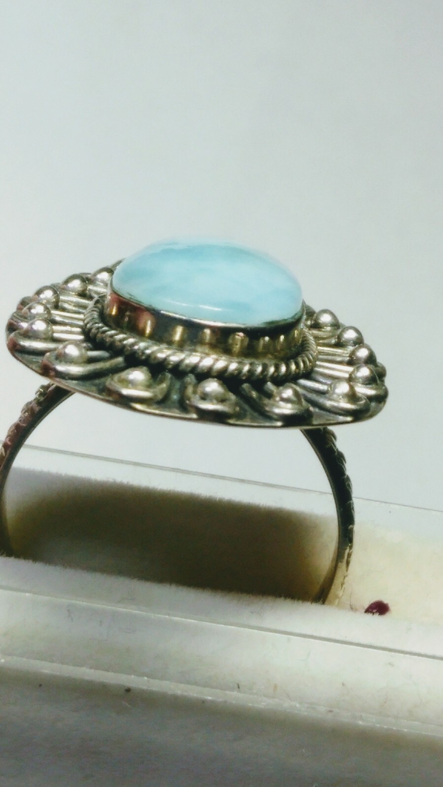 LUSCIOUS UNTREATED NATURAL LARIMAR IN STERLING SILVER.925 RING SIZE 9.0-9.25!