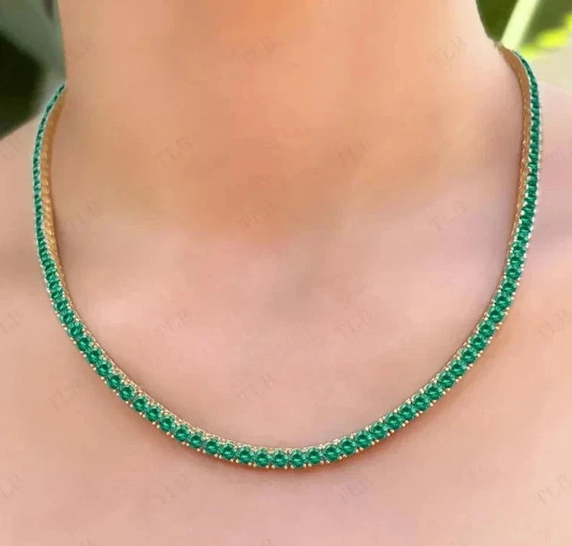 22.95 Ct Round Cut Lab Created Gree Emerald Charm Necklace 14K White Gold Plated