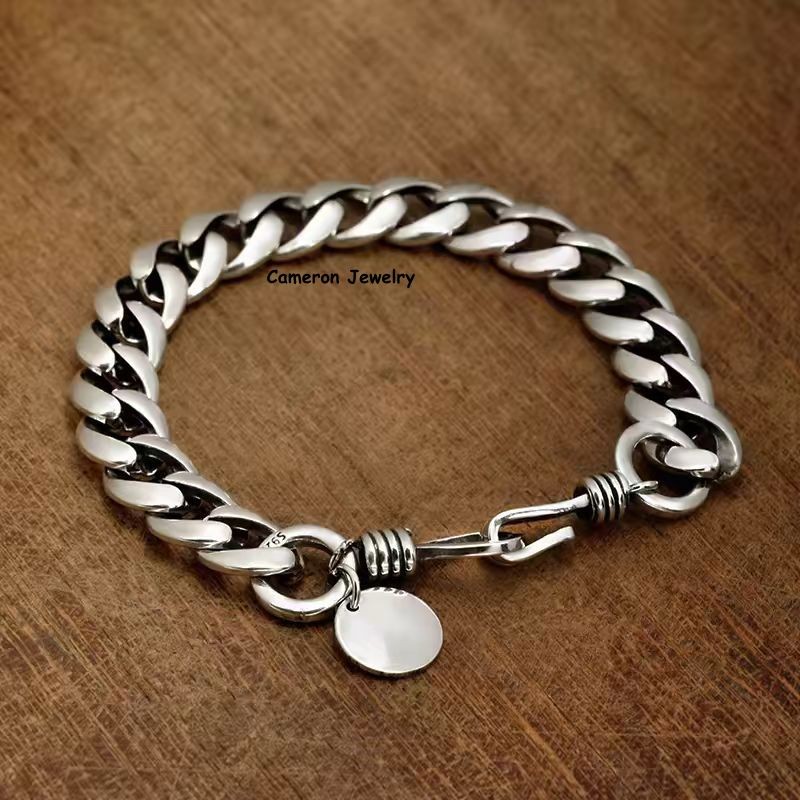 Pure 925 Sterling Silver Chain 9mm Cuban Curb Chain Bracelet For Men
