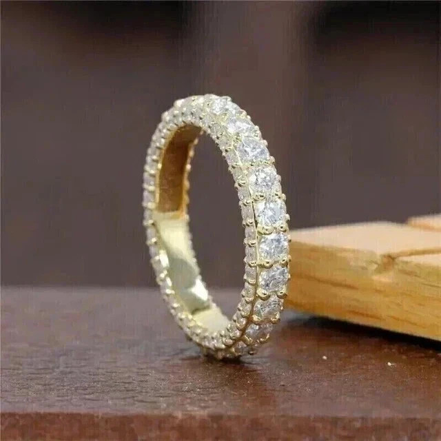 2.00 CTW Round Cut Natural Diamond 14K Yellow Gold Eternity Band Married Ring