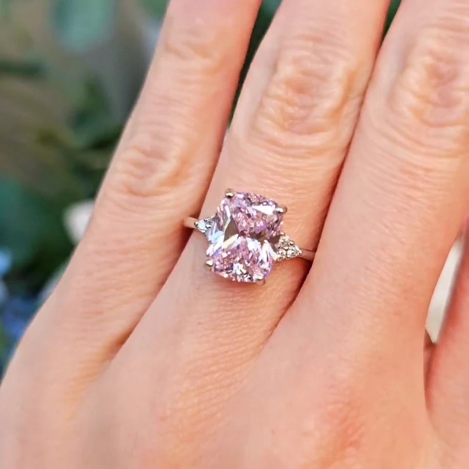 6.30 Ct Cushion Cut Natural Pink Sapphire Diamond Ring 14K White Gold Size 6 7 8