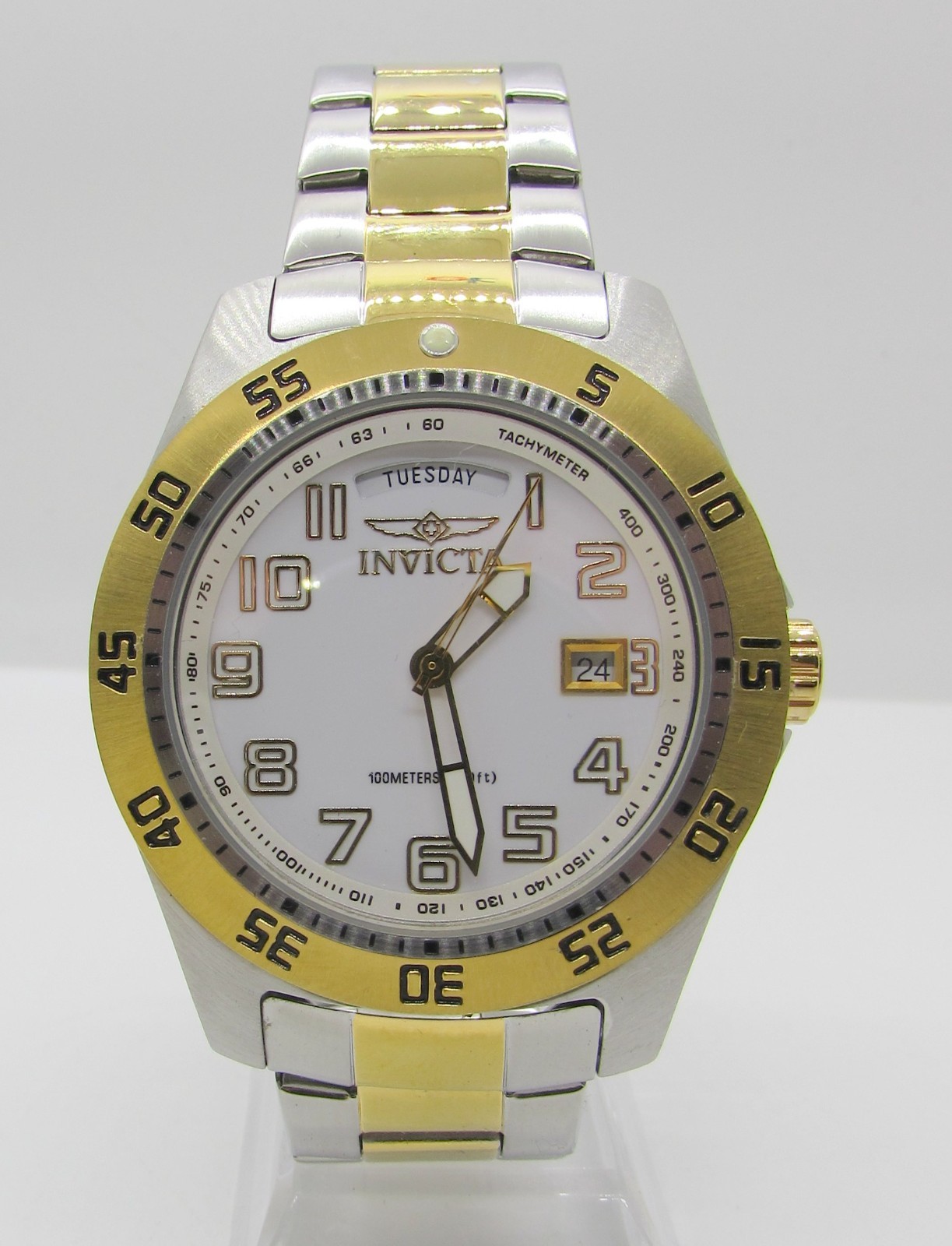 INVICTA 6693 TWO TONE STAINLESS STEEL WHITE DIAL QUARTZ 44MM WRIST WATCH