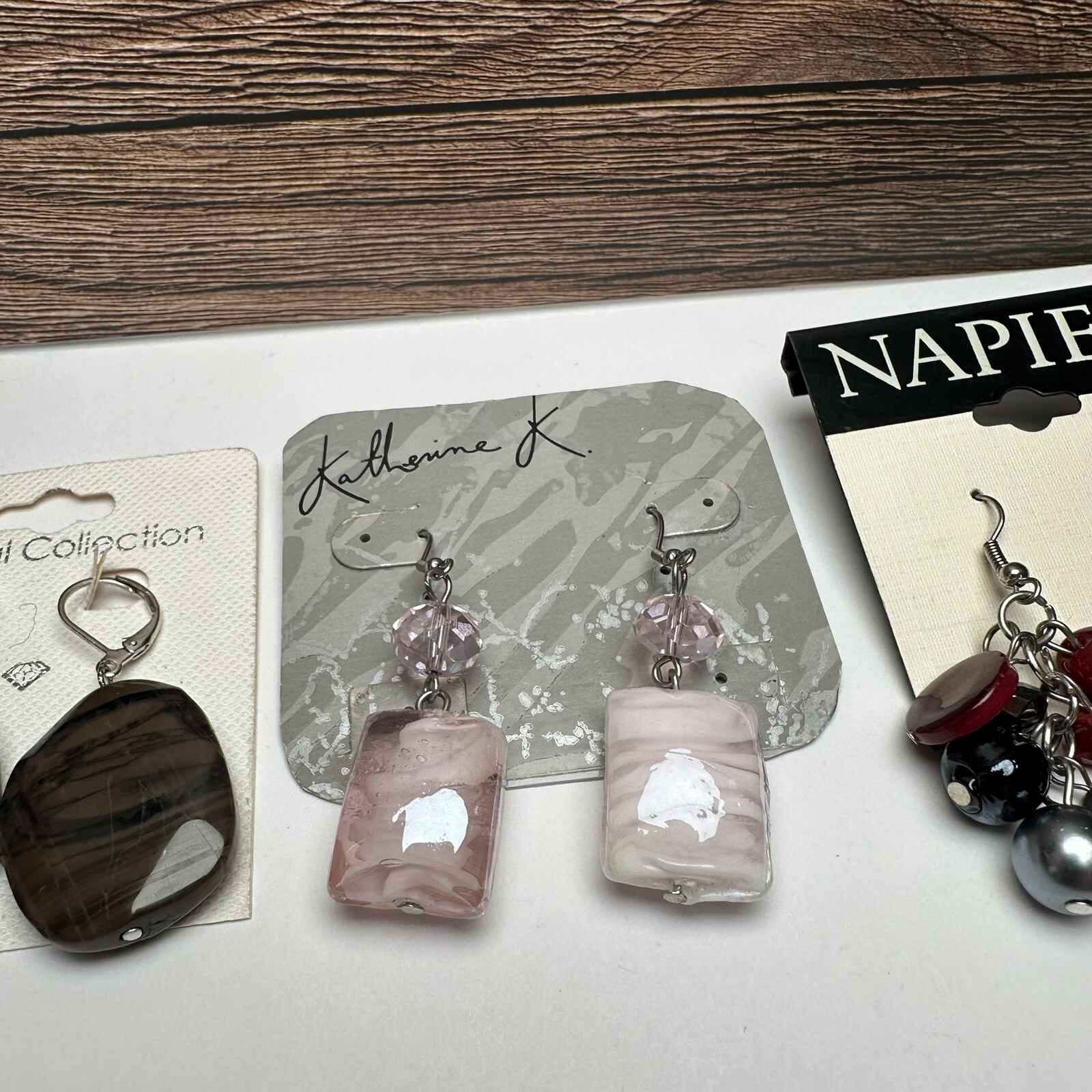 Silver Tone Beaded Dangle Drop Pierced Earrings NWT Lot Of 3