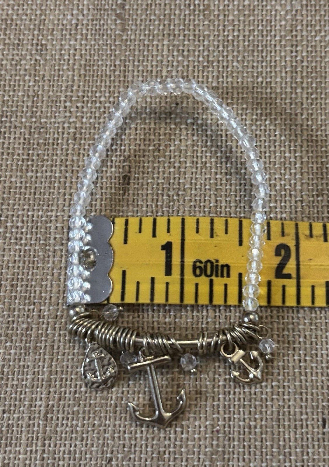 White Nautical Stretch Bracelet Anchors & White Faceted Beads