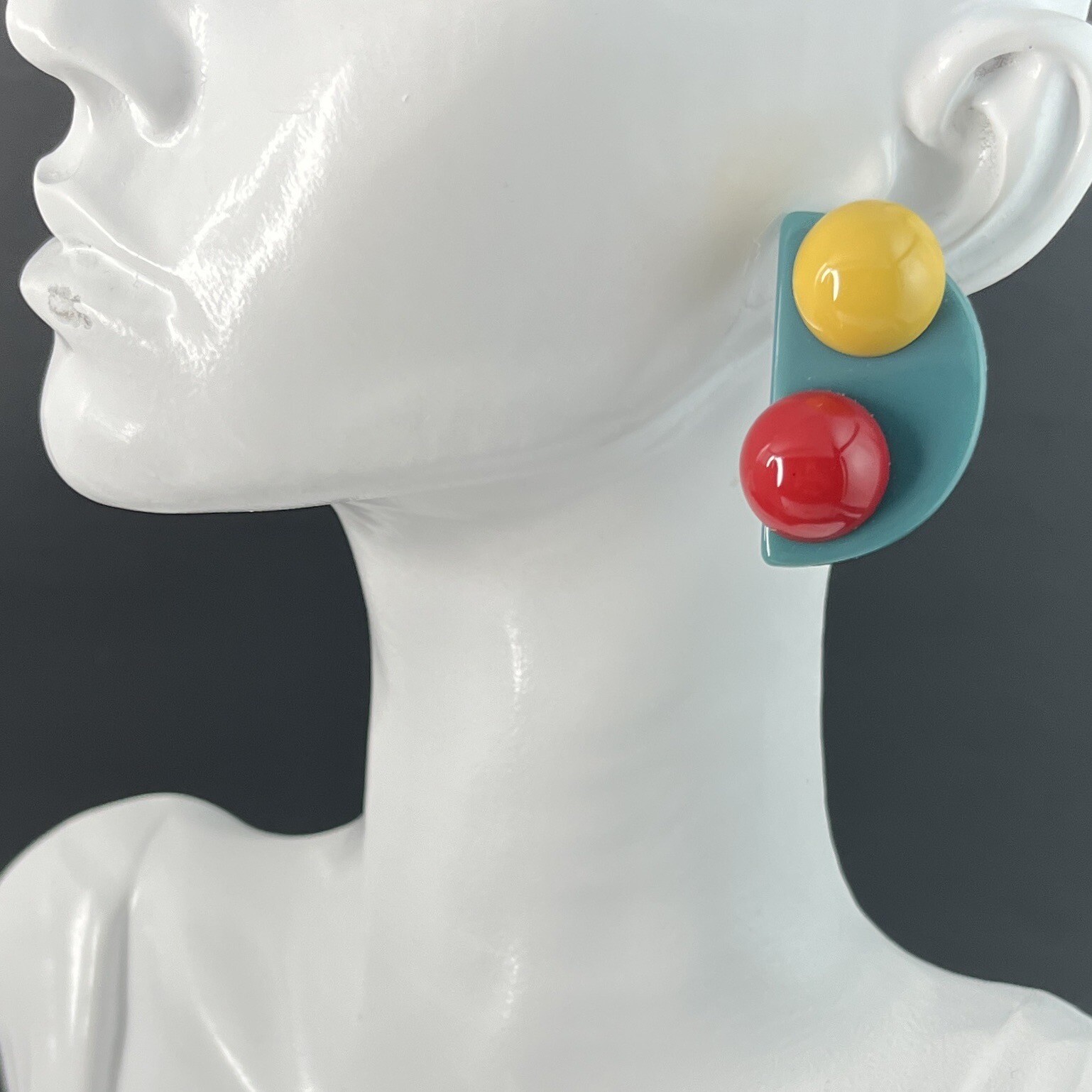 Memphis Design Style Earrings Acrylic Clip On Post Modern Geometric Green Red