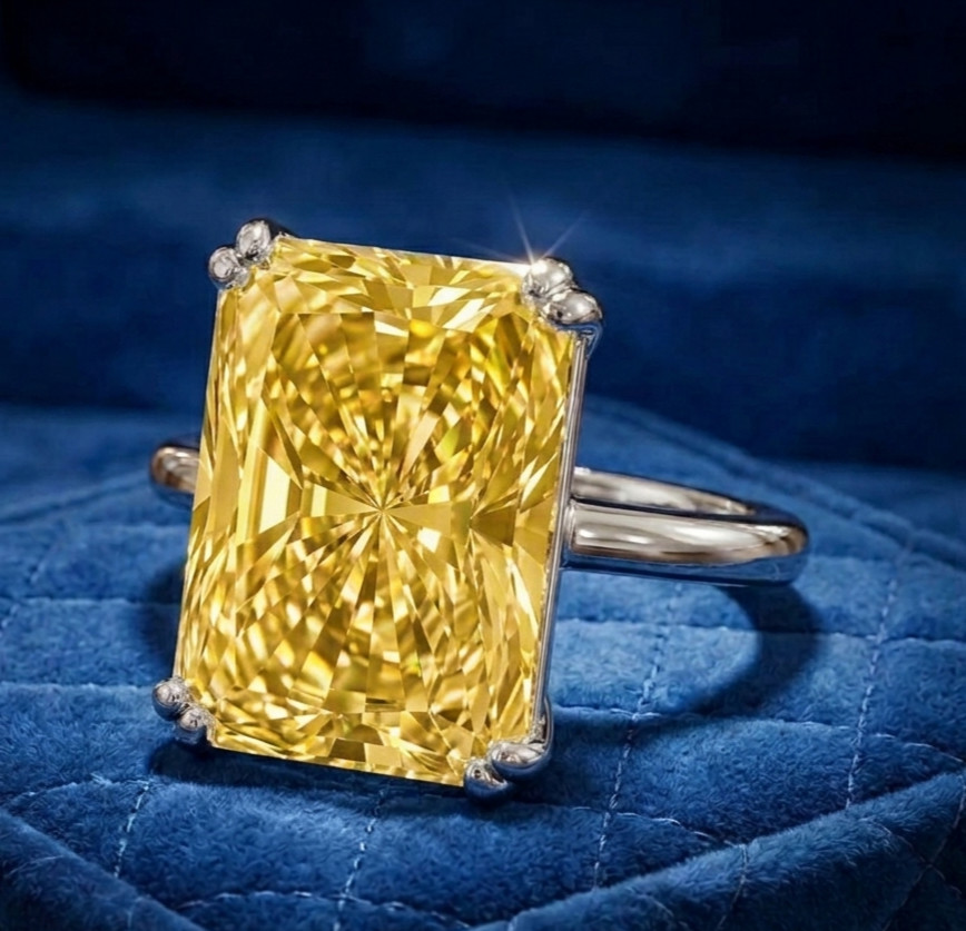 8.00 Ct Certified Radiant Cut Yellow Natural Diamond Ring VVS1 White Gold Finish