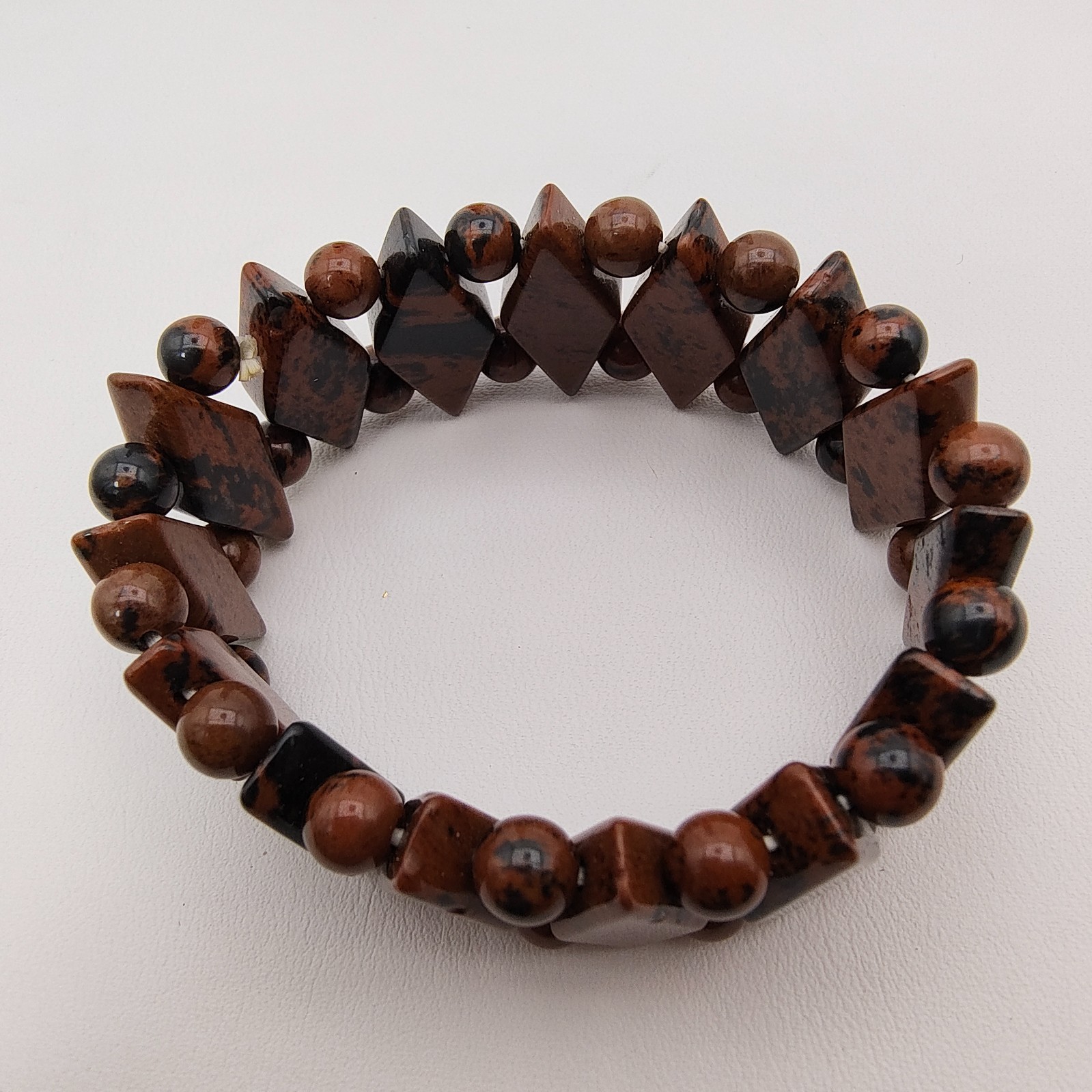 Mahogany Obsidian Aztec Stretch Bracelet Boho Earthcore Strength Grounding