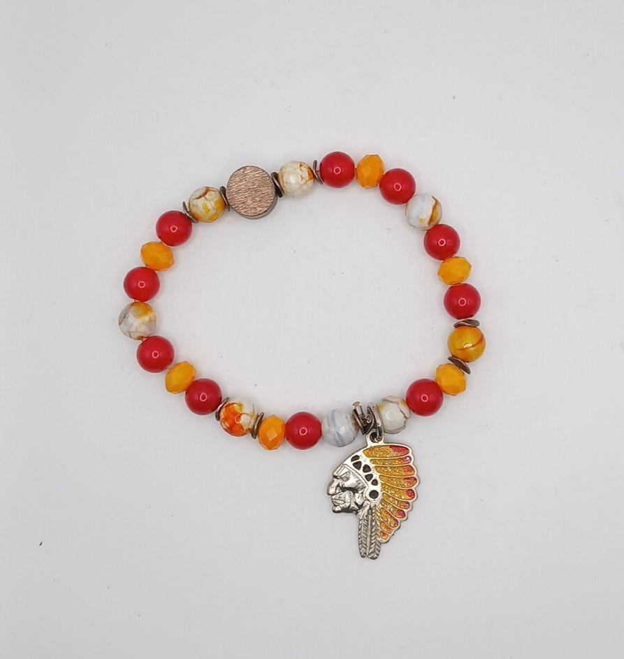Handmade Beaded Bracelet with Indian Chief Charm Colorful Artisan Jewelry