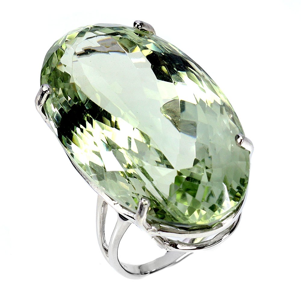 925 Sterling Silver Ring Oval Green Amethyst 43ct Handmade Gemstone Jewelry 6.5