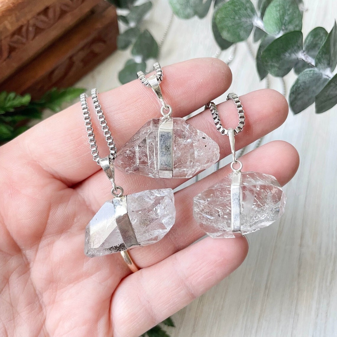 Big Herkimer Diamond Raw Drop Pendant Sterling Silver Handmade Gemstone Pendant