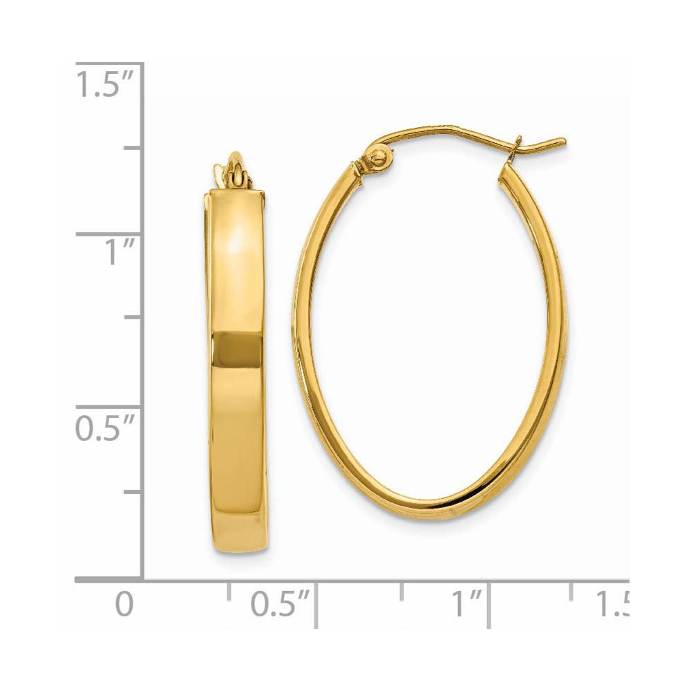 4mm x 30mm Polished 14k Yellow Gold Rectangular Tube Oval Hoops