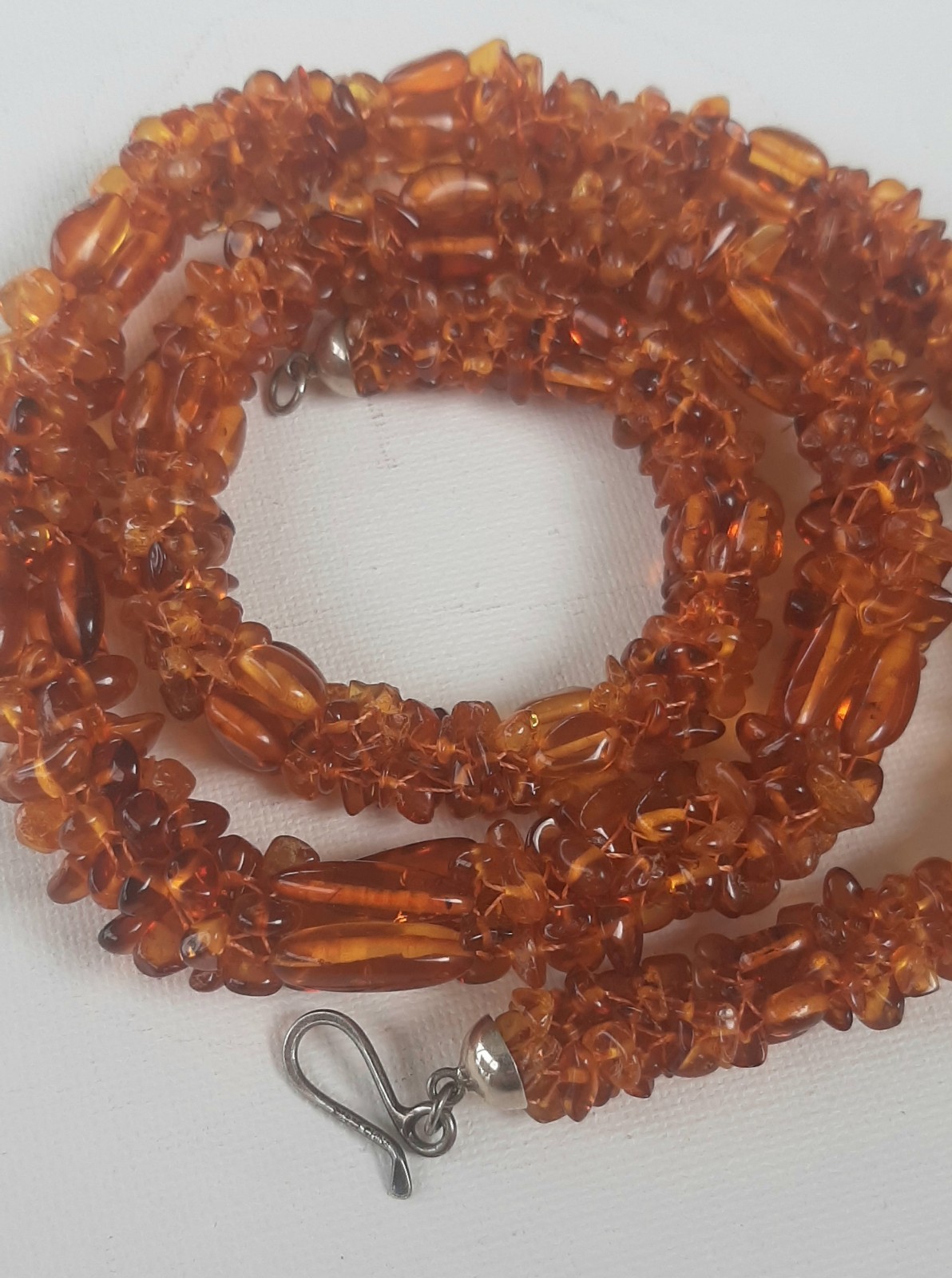 Mine Finds by Jay King Amber Bead Woven Necklace Sterling Silver Hook 26″