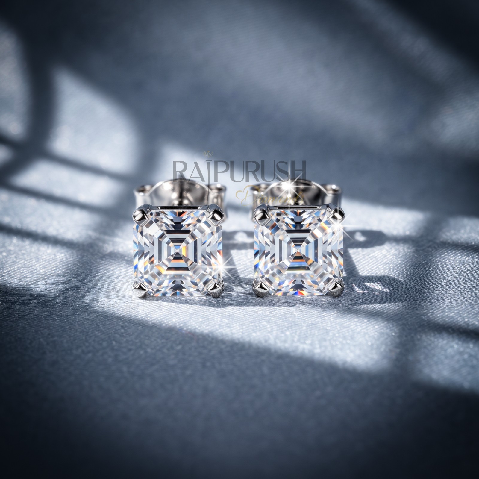 VVS Moissanite Asscher Cut Stud Earrings gold plated over 925 Silver for women