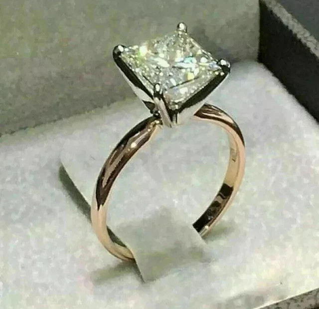 2Ct Princess Simulated Diamond Solitaire Engagement Ring 14K TwoTone Gold Plated