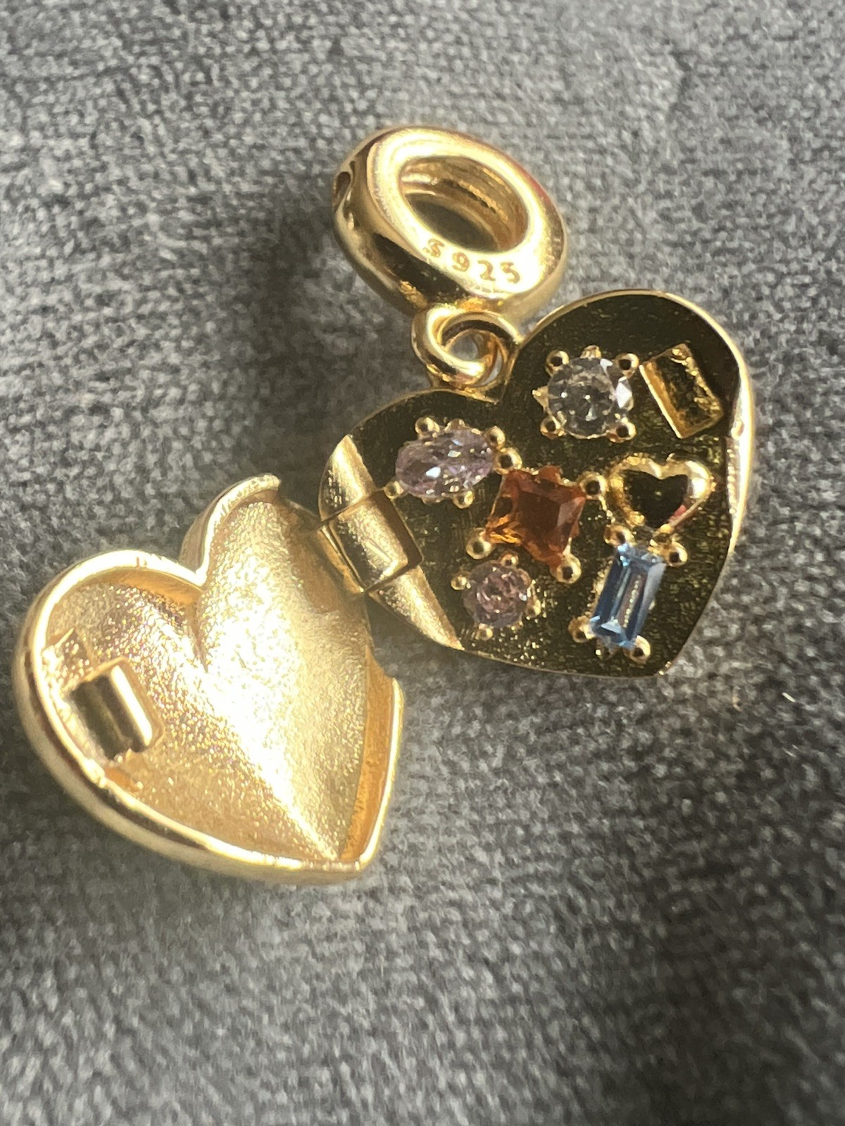 New Marked 925 Silver Gold Plated Box Of Chocolate Heart Charm Pendant