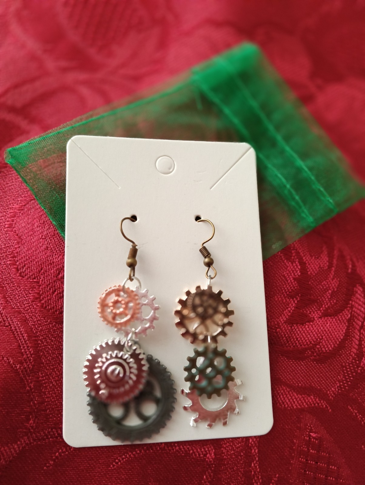 2 x fancy dress Wire Mismatched Handmade Steam Punk Cog Novelty Dangling Earring